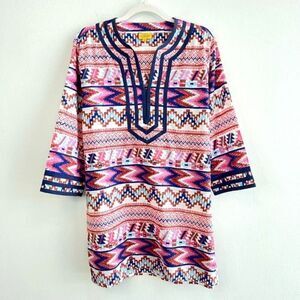 Roberta Roller Rabbit Aztec Multicolored Print Tunic Blouse Top Women’s Large